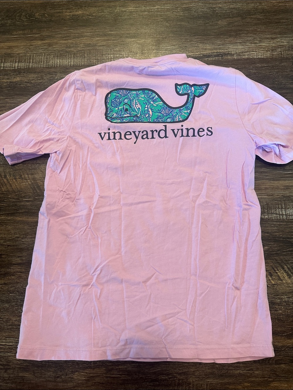 Vineyard Vines Pink Tee with Teal Patterned Whale